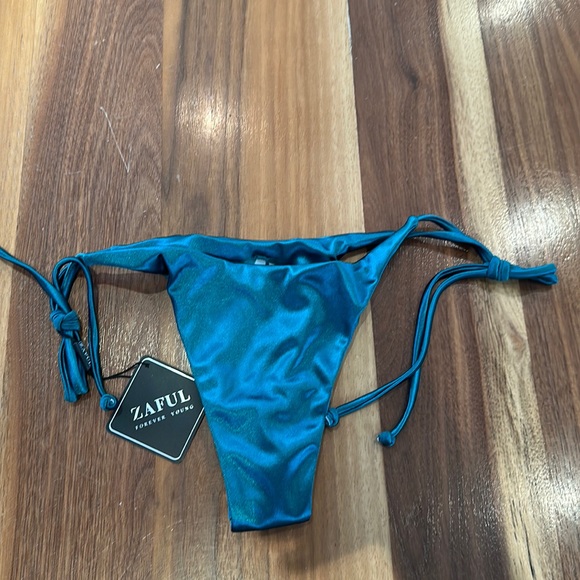 NWT (bottoms only) ZAFUL Shiny Silky Tie Side Bikini Swimwear - Deep Green S - Picture 2 of 4